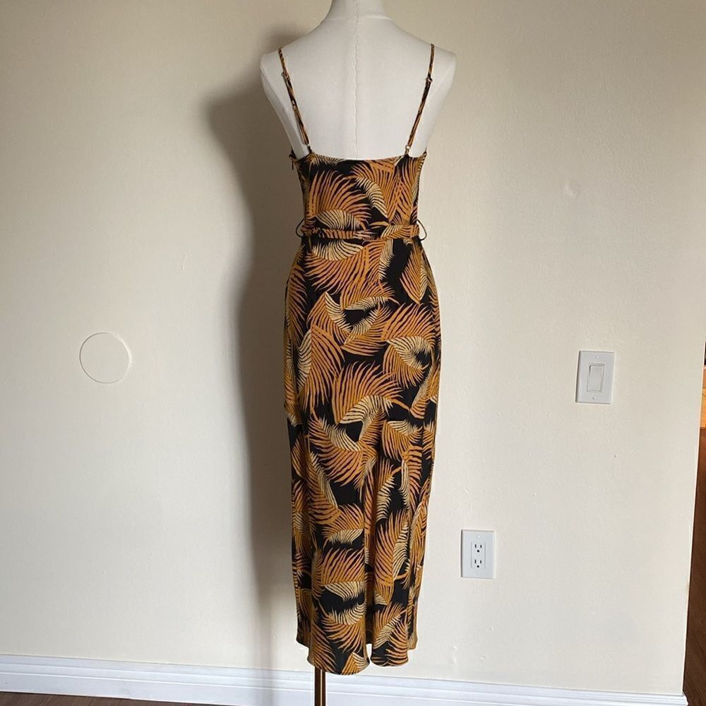 Shona Joy Golden Yellow & Black Phoenix Tropical Leaf Print Dress Size 2 - Picture 6 of 12